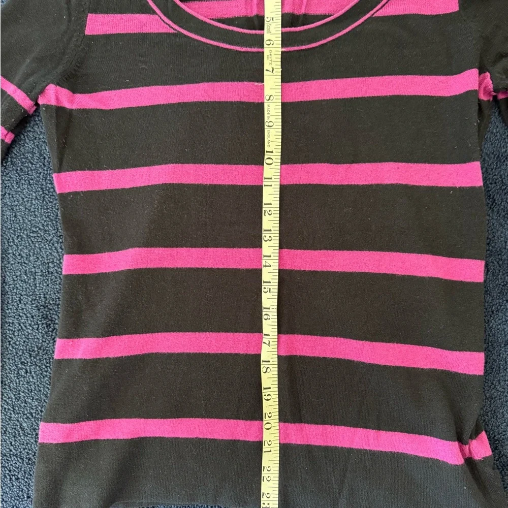 LOFT Medium Navy and Fushia Striped Sweater with Buttons - Picture 4 of 7